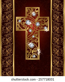 Golden brilliant Easter cross, vector illustration 