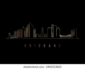 Golden Brisbane skyline silhouette. Brisbane, Australia architecture. Golden cityscape with landmarks. Business travel concept.