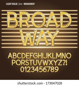 Golden Broadway Light Bulb Alphabet and Digit Vector svg