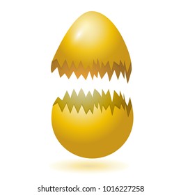 Golden Broken egg. Isolated on white background. Easter day. Vector