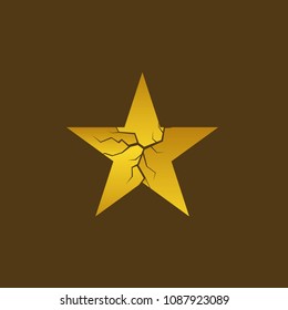 Golden broken star. Crashed retro symbol, Vector illustration