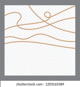 Golden or Bronze Color Round Chain. Realistic String Beads insulated. Decorative element. Gold Bead Design.Vector illustration.