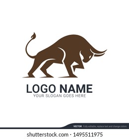 Golden brown bull silhouette. Bull logo design. Vector editable logo