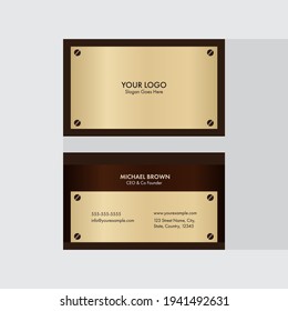 Golden And Brown Business Or Visiting Card In Double-Sides.