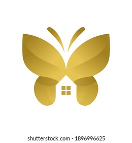 golden brown butterfly and a little house decoration in the middle