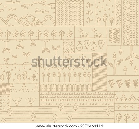 Golden Brown Drawing Vector Line Art Background Pattern line Illustration of Crop Cultivation Various Agricultural Farming