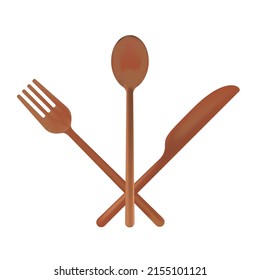 Golden brown Fork Knife Spoon set in white background