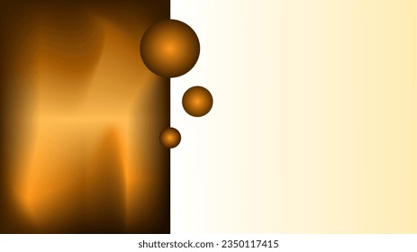 Marco lateral de efecto de luz marrón dorado con esferas 3D con fondo de espacio de copia beige