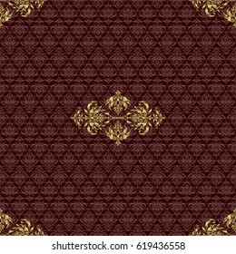 Golden and brown seamless pattern. Oriental vector pattern with arabesques and gloden floral elements. Traditional classic ornament.