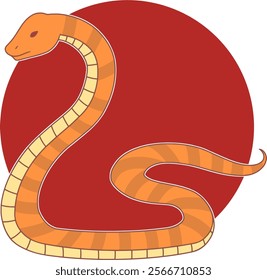 A Golden Brown Snake With Red Circle, Vector Illustration. Design Element For 2025 Chinese New Year.