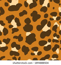 Golden brown spots leopard pattern design. Animal seamless texture. Vector illustration.