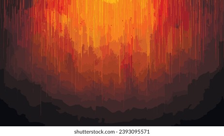 Golden brown texture of scratched wall with stains. Orange abstract texture background of a rusty metal sheet, with a pattern of scratches and cracks. Vector