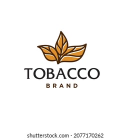 vector de diseño del logotipo de hojas de tabaco marrón dorado. icono de marca de cigarro con icono de hoja en la moderna línea de diseño de la ilustración