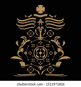 Golden brown vintage ornament with black background