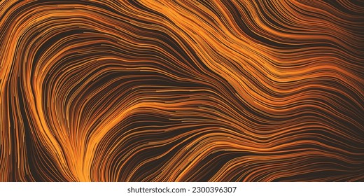 Golden and Brown Wavy Striped Abstract Background - Dark Colorful Moving, Flowing Stream in Curving Lines - Modern Style Digitally Generated Dark Futuristic Abstract Geometric Design Tempate