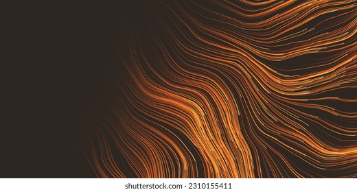 Golden and Brown Wavy Striped Abstract Background - Dark Colorful Moving, Flowing Stream in Curving Lines - Modern Style Digitally Generated Dark Futuristic Abstract Geometric Design Tempate