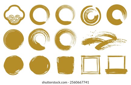 Golden brush frame. Japanese style brush texture.