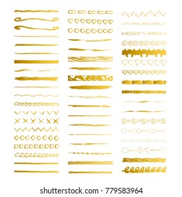 Golden brush lines and dividers. Borders. Vector illustration. Isolated.