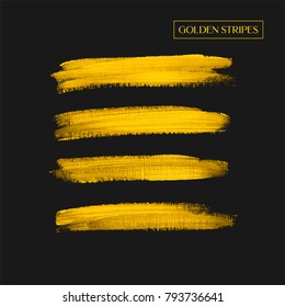 Golden brush painted acrylic stripes abstract over black background design illustration vector. Perfect painted design for headline, logo and sale banner. 