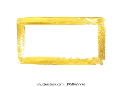 Marco rectangular de pincel dorado aislado en fondo transparente. Borde dibujado a mano del vector dorado.
