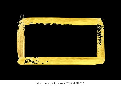 Goldener Bürstenrahmen einzeln auf schwarzem Hintergrund. Goldener, handgezeichneter Rand mit Vektorgrafik.