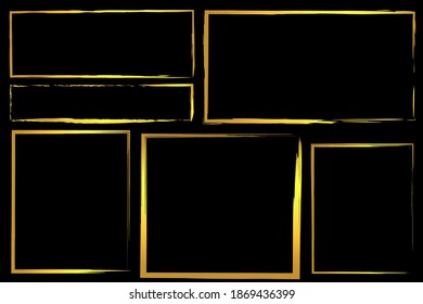 Golden brush rectangles, great design for any purposes. Gold foil texture. Gold border. Stock image.