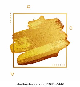 Golden brush stroke abstract element on white background and space for your text.