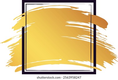 Golden brush stroke creating a vibrant and elegant background, with a black frame enclosing a white copy space, perfect for adding text or designs