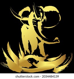 Golden brush stroke elephant over black background ,Vector brush stroke painting Concept And Design