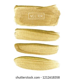 Golden brush stroke frame, Gold texture paint stain, Vector illustration.