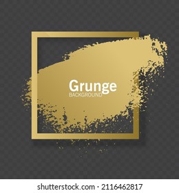 Golden brush stroke, brush, line or texture. Dirty artistic design element, box, frame or background for text, Vector format