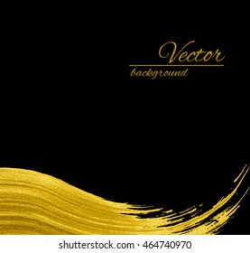 Golden brush stroke on a black background. Design for cards, invitations, posters.