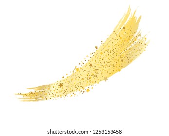 Golden brush stroke with stars and confetti