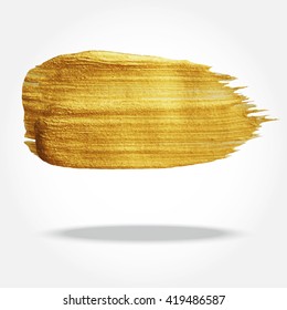 Golden Brush stroke.  Vector golden splash. Hand painted yellow background, texture.