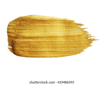 Golden Brush stroke.  Vector golden splash. Hand painted yellow background, texture.