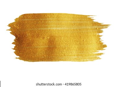 Golden Brush stroke. Vector golden splash. Hand painted yellow background, texture.