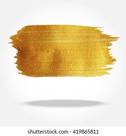 Golden Brush stroke. Vector golden splash. Hand painted yellow background, texture.