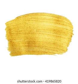 Golden Brush stroke. Vector golden splash. Hand painted yellow background, texture.