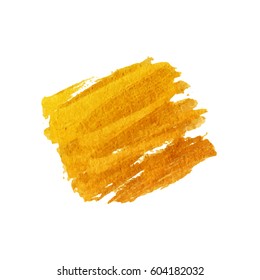 Golden Brush stroke. Vector golden splash. Hand painted yellow background, texture.