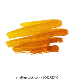 Golden Brush stroke. Vector golden splash. Hand painted yellow background, texture.