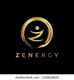 Golden brush stroke zen circle logo design template