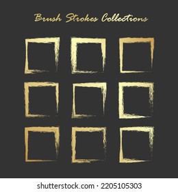 golden brush strokes square shape hand-drawn gold frame design element