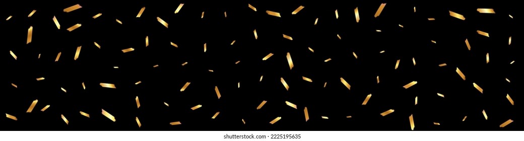 Golden Brush Vector Black Panoramic Background. Luxurious Glitter Golden Invitation. Stroke Modern Wallpaper. Dust Bright Banner.