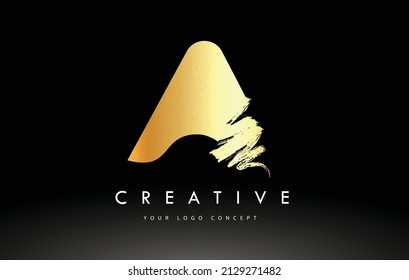 Golden A Brushed Letter Logo. Brush Letters design with Artistic Brush stroke design.