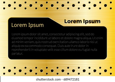 Golden brushed metal frame or border perforated background. Design element for banner, business card, invitation.