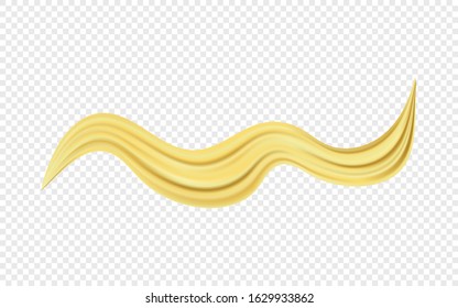 Golden brushstoke paint ribbon on transparent background. Gold abstract flow. Vector Illustration for design concept