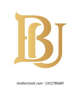 Golden BU monogram isolated in white.