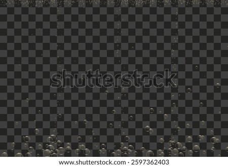 Golden bubbles of champagne, beer, or sparkling water rise to the top. Realistic 3D vector illustration isolated on transparent background.