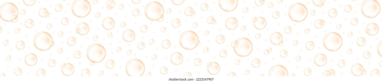 Burbujas doradas de champán, prosecco, seltzer, limonada, cola, soda, vino espumoso. Textura de bebida carbonada. El fondo del agua. Ilustración vectorial realista