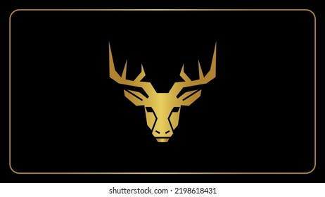 Golden Buck Deer Head Reindeer Stag Illustration.Decorative And Creative Gold Isolated Reindeer Head Icon Design.Deer Silhouette Art.